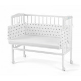 Patut pentru copii 2in1, 90 cm x 55 cm, lemn de fag, vopsea certificata, roti blocabile, laterala detasabila, co-sleeping, Saltea inclusa, Aparatoare, WALDIN