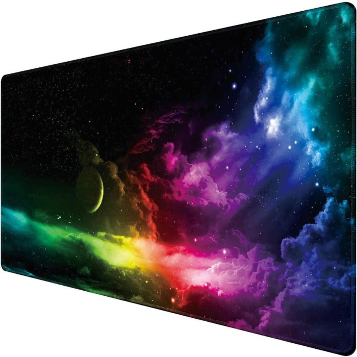 Mousepad Mare Cauciucat pentru Gaming, Birou, Office, Antiderapant, Cusaturi Anti-Rupere, Waterproof, model Galaxie, 80 x 30cm, Negru