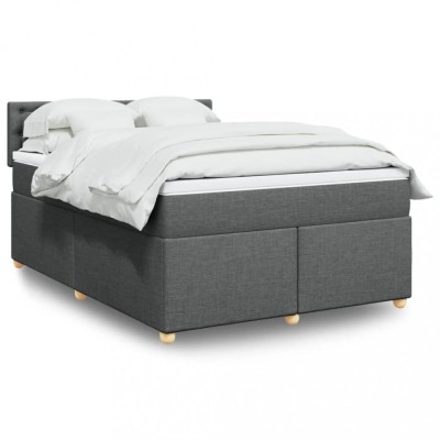 vidaXL Pat box spring cu saltea, gri &amp;icirc;nchis, 140x190 cm, textil 3286690 foto