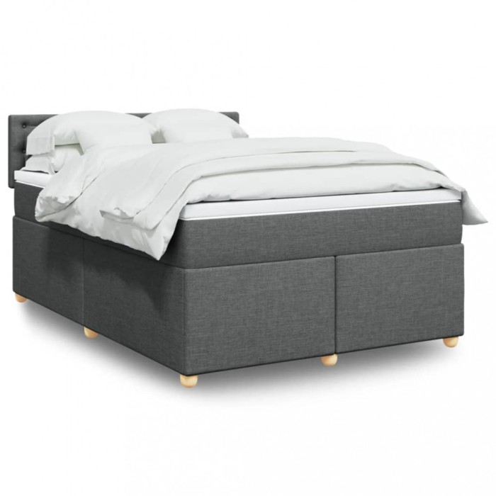 vidaXL Pat box spring cu saltea, gri &icirc;nchis, 140x190 cm, textil 3286690