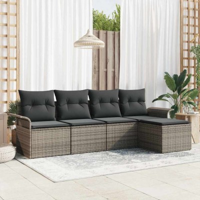 vidaXL Set de canapele pentru grădină cu pernă 5 pcs Gri Rattan poli 3353988 foto