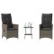 vidaXL Set bistro de grădină cu perne, 3 piese, gri, poliratan 365658