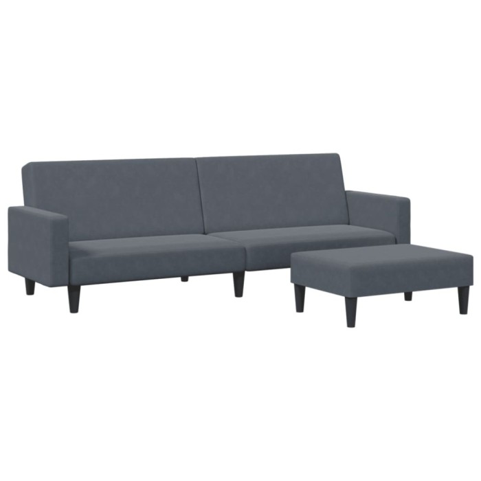 Canapea extensibila cu taburet, 2 locuri, gri inchis, catifea