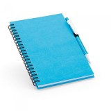 Notepad cu spirala B6 cu 160 de pagini reciclate liniate, coperta tare si suport pentru pix, 13x18 cm, albastru deschis