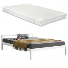 Pat Smarald cu saltea si gratar pat, pentru 2 persoane, 200 x 140 cm, 200 Kg, lemn/poliester, alb foto