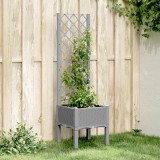 vidaXL Jardiniera Gradina cu Spalier Gri Deschis 40x40x142cm PP Aspect Ratan Ghiveci Flori Legume Plante Cataratoare