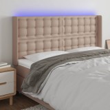 vidaXL Tăblie de pat cu LED, cappuccino, 147x16x118/128 cm, piele eco