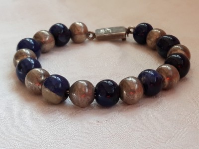 argint BRATARA MASIVA TRIBALA MEXIC cu sfere mari ARGINT si LAPIS LAZULI unica foto