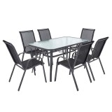 Cumpara ieftin Set mobilier de gradina Leziter Ardo 6+1, masa cu sticla si 6 scaune