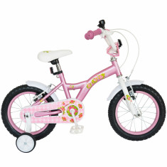 Bicicleta copii 14 FIVE Mime cadru otel culoare roz alb roti ajutatoare varsta 3 5 ani foto