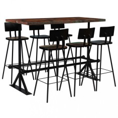 Set mobilier de bar, 7 piese, multicolor, lemn masiv reciclat