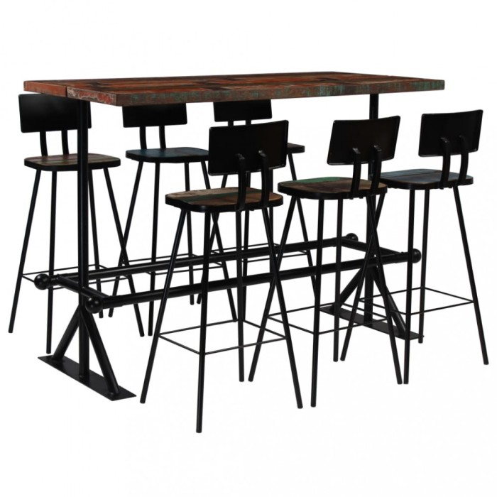 Set mobilier de bar, 7 piese, multicolor, lemn masiv reciclat GartenMobel Dekor