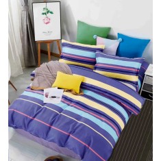 Lenjerie de pat pentru o persoana cu husa de perna patrata, Apenzell, bumbac mercerizat, multicolor
