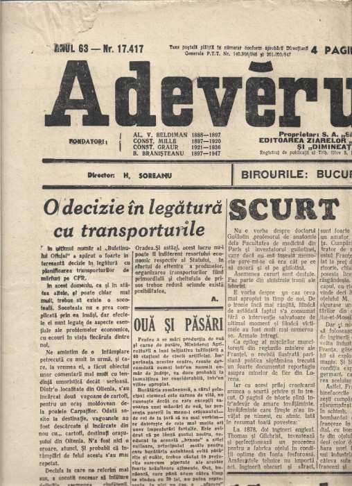 Ziar Adevarul nr. 17.417 19 martie 1949 4 pagini