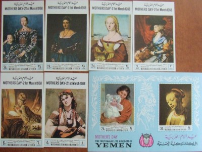 YEMEN - PICTURA- ZIUA MAMEI-6 V.+ 1 Colita-Nedantelate-.MNH**- YK 015D foto