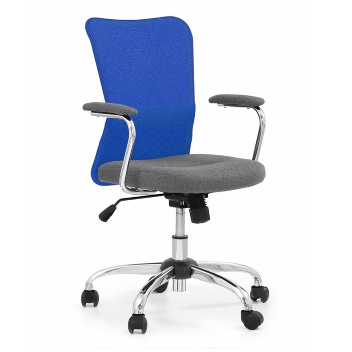 Scaun birou copii HM Andy, Mesh Stofa, Ergonomic, Cadru Cromat, Inaltime ajustabila, Mecanism balansare, Rotire 360 , 102 Kg, Albastru