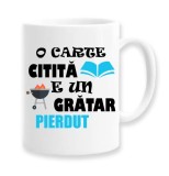Cana alba personalizata &quot;O carte citita, e un gratar pierdut&quot;, INOVATIX&reg;. 330ml