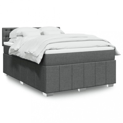 vidaXL Pat box spring cu saltea, gri &amp;icirc;nchis, 140x190 cm, textil 3289378 foto