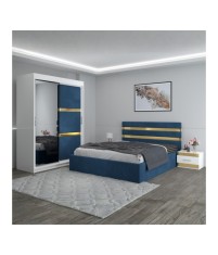 Dormitor Clio Albastru Cu Dulap Tapitat 160x200cm