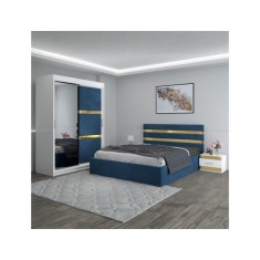 Dormitor Clio Albastru Cu Dulap Tapitat 140x200cm