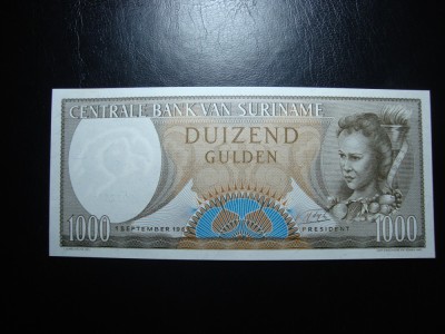 SURINAME 1000 GULDENI 1963 UNC foto