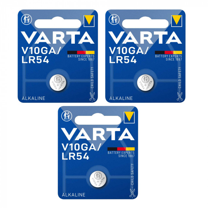 Set 3 baterii alkaline V10GA, AG10, LR1130, Varta