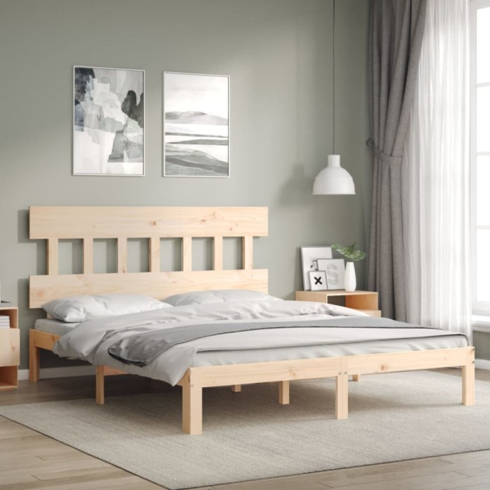 vidaXL Cadru de pat cu tăblie, king size, lemn masiv 3193601