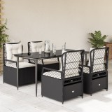 VidaXL Set mobilier de grădină cu perne, 5 piese, negru, poliratan
