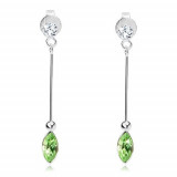 Cercei din argint 925, tijă subțire, două cristale Swarovski, transparent și verde