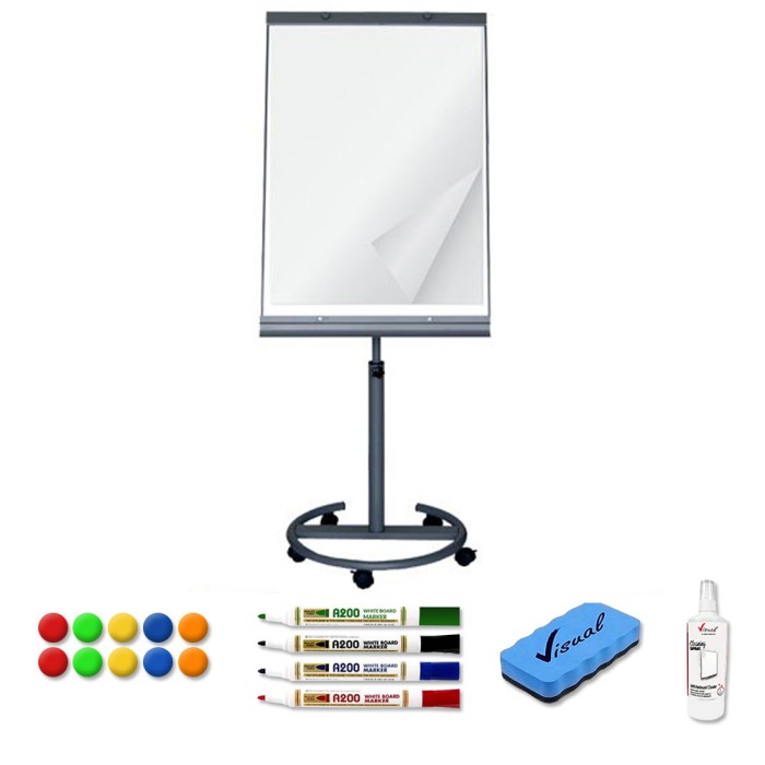 Pachet Flipchart magnetic mobil 70&amp;#215;100 cm, cu accesorii incluse, VISUAL