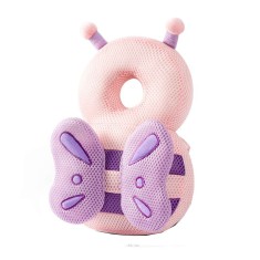 Rucsac cu pern&Auml; de protec&Egrave;ie pentru cap, design flutura&Egrave;, tetier&Auml; ergonomic&Auml; pentru bebelu&Egrave;i, 33x6x19 cm, 180 g, roz-mov