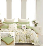 Cumpara ieftin Lenjerie Pat Bumbac Verde, 6 Piese, Cu Elastic 180x200 cm. Set Cearceaf Pilota + 4 Fete Perna