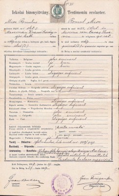 A3348N Testimoniu scolastic Romulus Mioc (viitor primar Petroșani, prefect al județului Hunedoara), 1897, Gimnaziul rom&amp;acirc;n greco-catolic din Beiuș foto