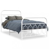 Cumpara ieftin Cadru de pat metalic cu tablie de cap/picioare, alb, 100x190 cm