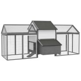 PawHut Cușcă pentru pui din lemn cu 2 &icirc;ncapuși modulabile și 1 cuib, 1 cuib de ouă, sertar pentru dejecții, 247 x 125 x 113,5 cm, gri | Aosom Romania