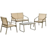 Cumpara ieftin Outsunny Set Mobilier de Gradina Confortabil, 2 Scaune, 1 Canapea, 1 Masuta, Cadru Metalic, Textilen Rezistent, Kaki, Design Modern | Aosom Romania