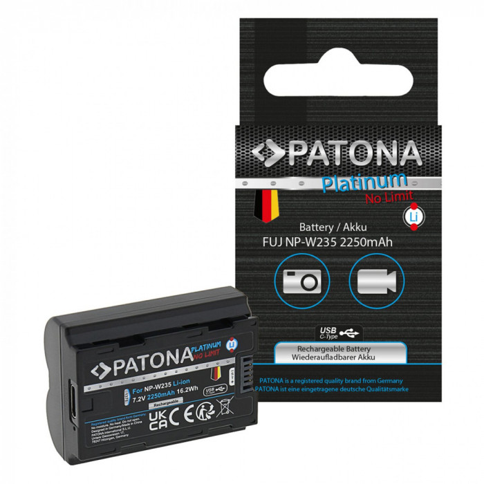 Acumulator Patona Platinum NP-W235 2250mAh cu USB-C pentru FujiFilm X-T4 XT4-1371