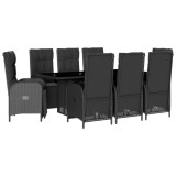 Set mobilier de gradina cu perne, 9 piese, negru, poliratan