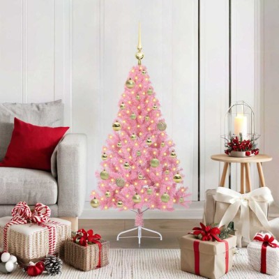 vidaXL Pom de Crăciun artificial pre-iluminat Roz 120 cm PVC 3397054 foto