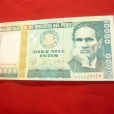 Bancnota 10 000 intis Peru , 28 iunie 1988 ,cal.NC