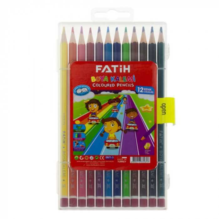 Set 12 Creioane Colorate Fatih, Diametru Mina 2.9 mm, Cutie din Plastic, 12 Culori, Creioane Colorate Fatih, Creioane Colorate, Creioane Set, Set Crei
