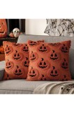 Husă perna Halloween 45 x 45 cm Caramel &icirc;nchis cu motive cu fantome, dovleci, monștri și lanterne
