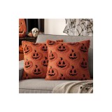 Husă perna Halloween 45 x 45 cm Caramel &icirc;nchis cu motive cu fantome, dovleci, monștri și lanterne