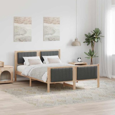 vidaXL Cadru de pat maro și gri &amp;icirc;nchis 135 x 190 cm Lemn masiv de pin 878480 foto