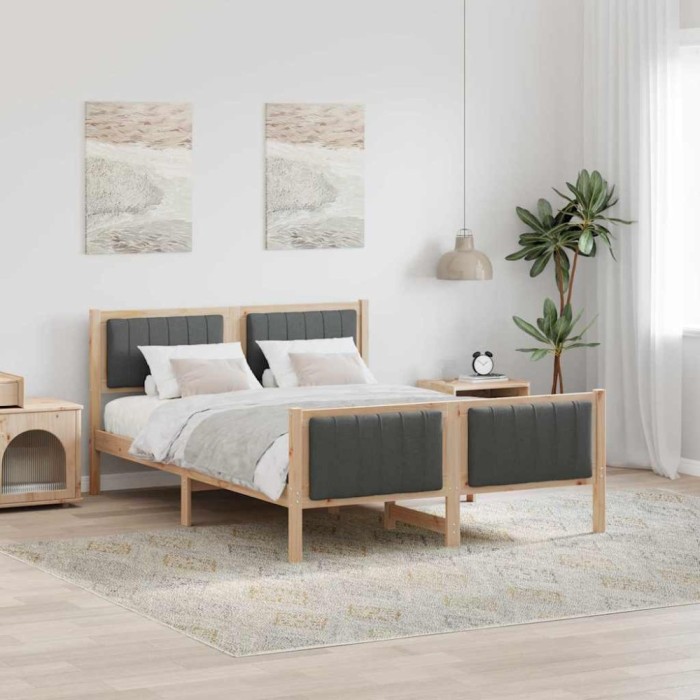 vidaXL Cadru de pat maro și gri &icirc;nchis 135 x 190 cm Lemn masiv de pin 878480