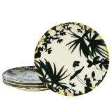 Set 4 farfurii desert, 20 cm, Hawaii, Crem deschis cu frunze negre