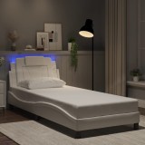 VidaXL Cadru de pat cu lumini LED, alb, 90x200 cm, piele ecologică