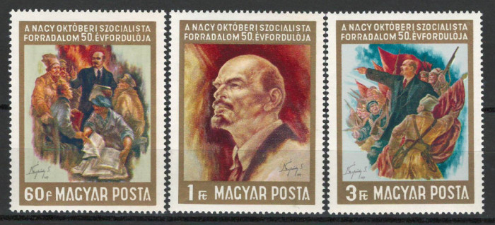 Ungaria 1967 Mi 2365/67 MNH - Revolutia din Octombrie: Picturi de S&aacute;ndor L&eacute;grady