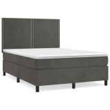Cumpara ieftin Pat box spring cu saltea, gri inchis, 140x200 cm, catifea