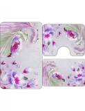 Set 3 Covorase Baie Pesti si Flori Roz Home, 60x90 cm + 2x 60x45 cm, Antiderapante, Absorbante